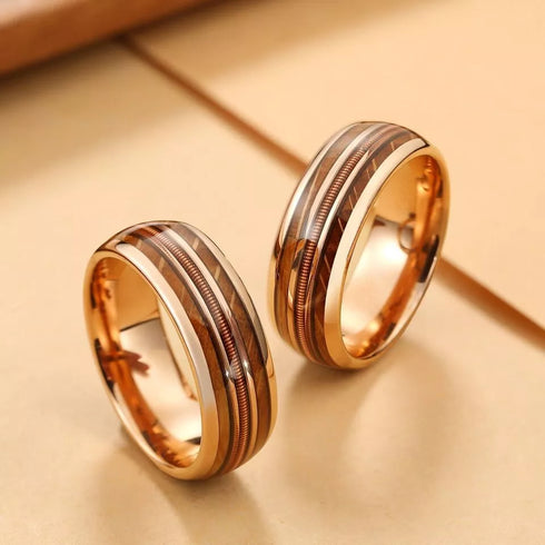 Men 8mm Tungsten Guitar String Whisky Barrel Wood Inlay Engagement Wedding Band